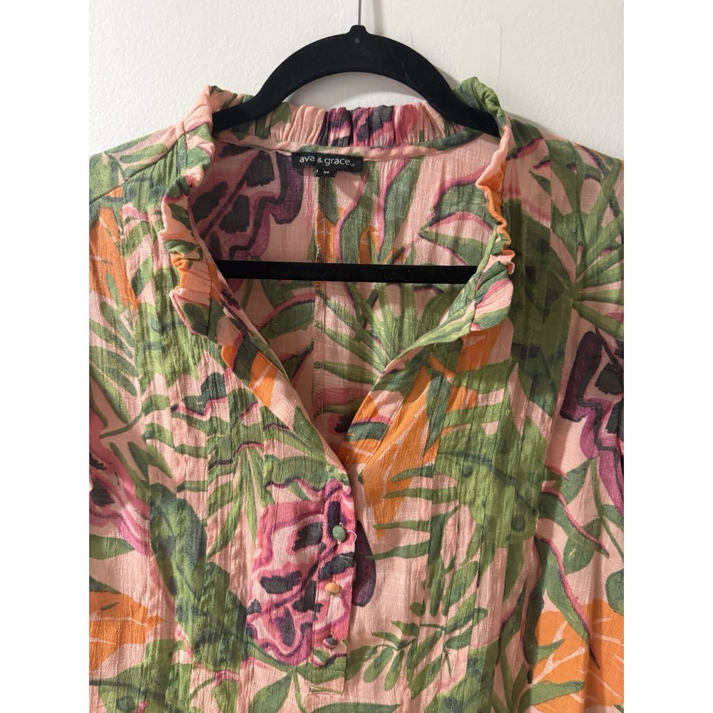Ava & Grace Pink Floral Flutter Sleeve Chiffon Gauze Blouse XL SUMMER TROPICAL - Picture 6 of 9
